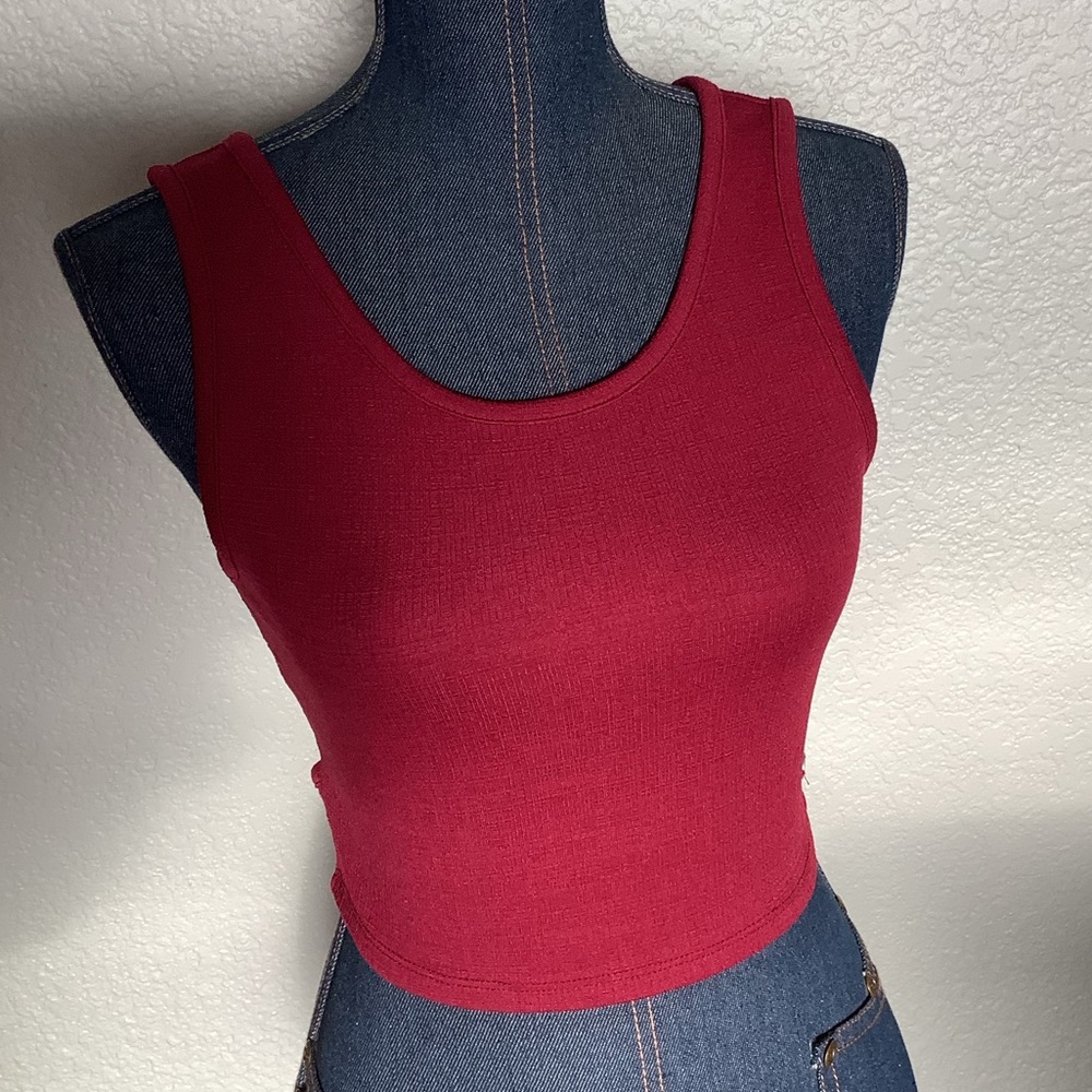 Roxy Good Keepsake Wine Red Ribbed Crop Tank Women's Medium